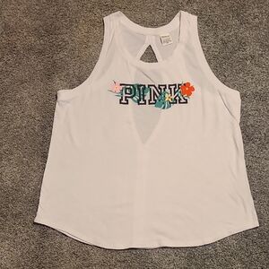 PINK Victoria's Secret White Tank Top with Floral Design